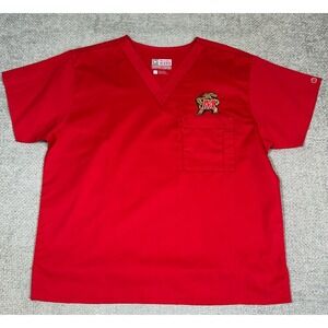 WonderWink Scrub Top Unisex Small Red Wonder‎ Work Maryland Terrapins NCAA